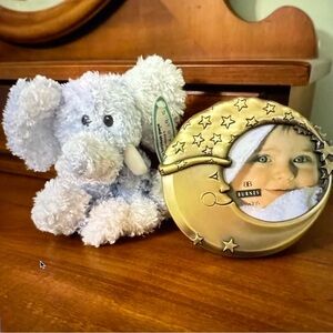 NWT Vintage Burnes baby photo frame with baby adventure blue elephant plush